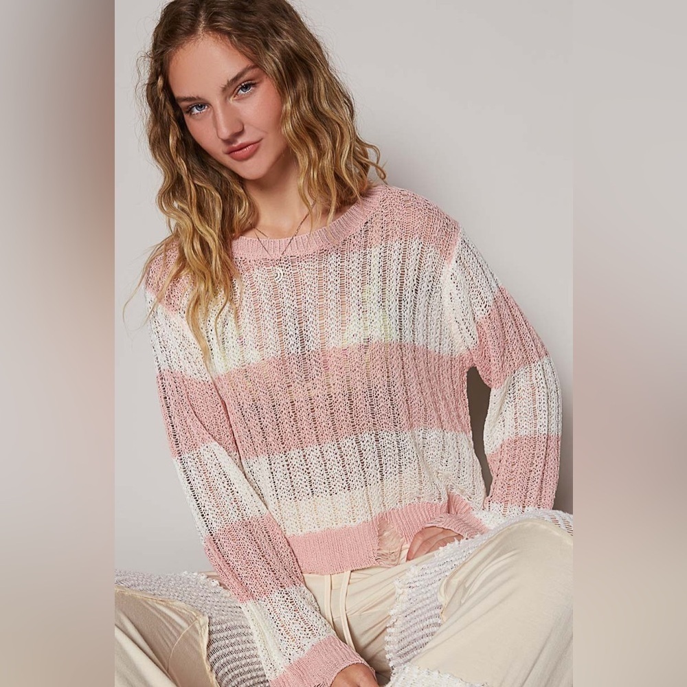 POL “Washed Ashore” Knit Top | Pink Stripe
